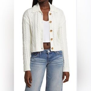 Willow & Wind - White Cable Knit Scalloped Collared Button Down Cardigan Large